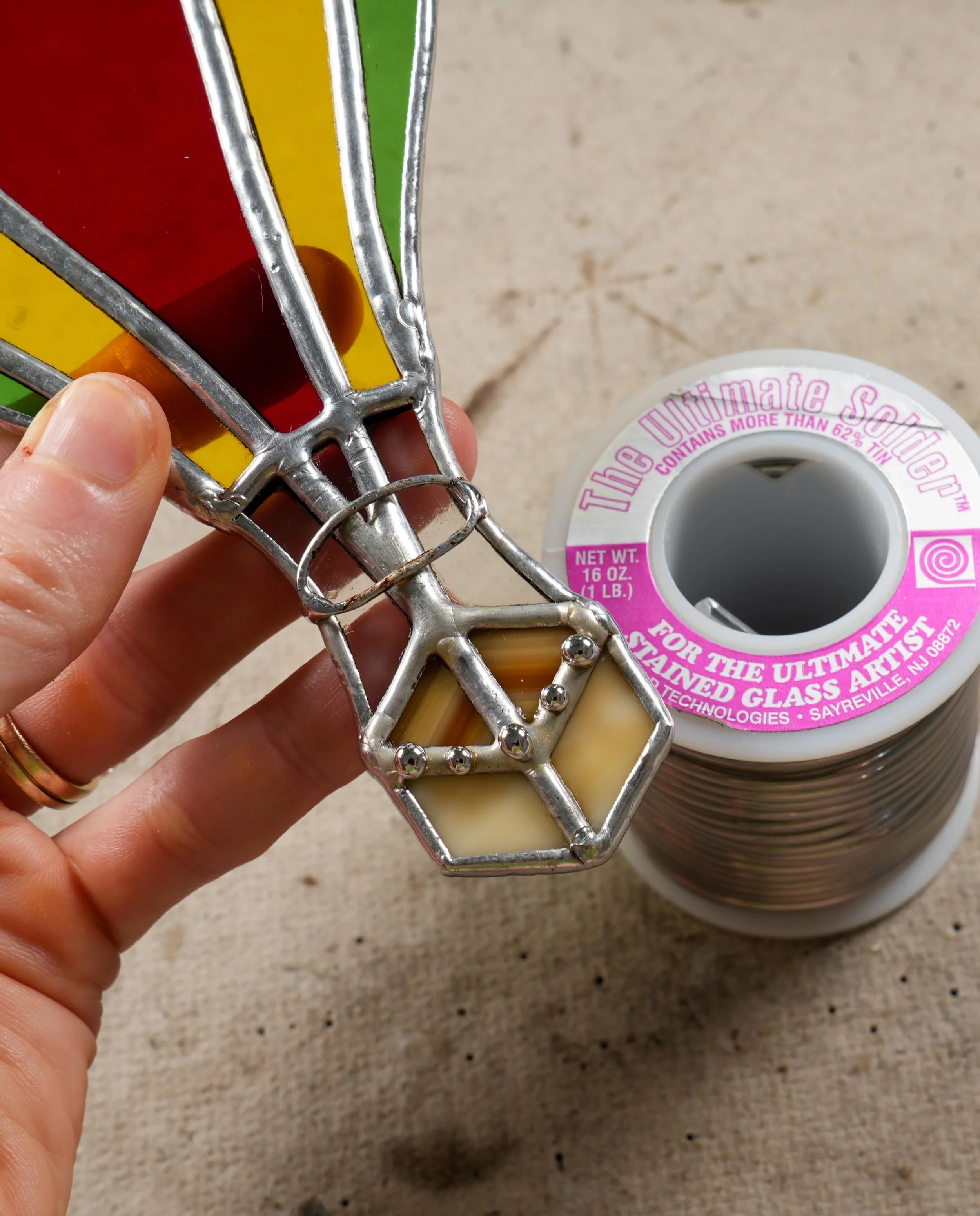 Silver sparkle 🪩&thinsp;
&thinsp;
I wanted my Stained Glass Basics course to convey the versatility of solder, so I made sure to include footage of creating projects with not only basic foil soldering, but also decorative solder textures (like the s