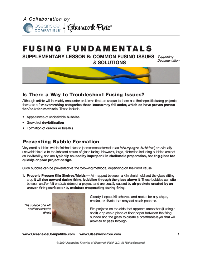 Supporting documentation file for Supplementary Lesson B of Glasswork Pixie's Fusing Fundamentals instructional course