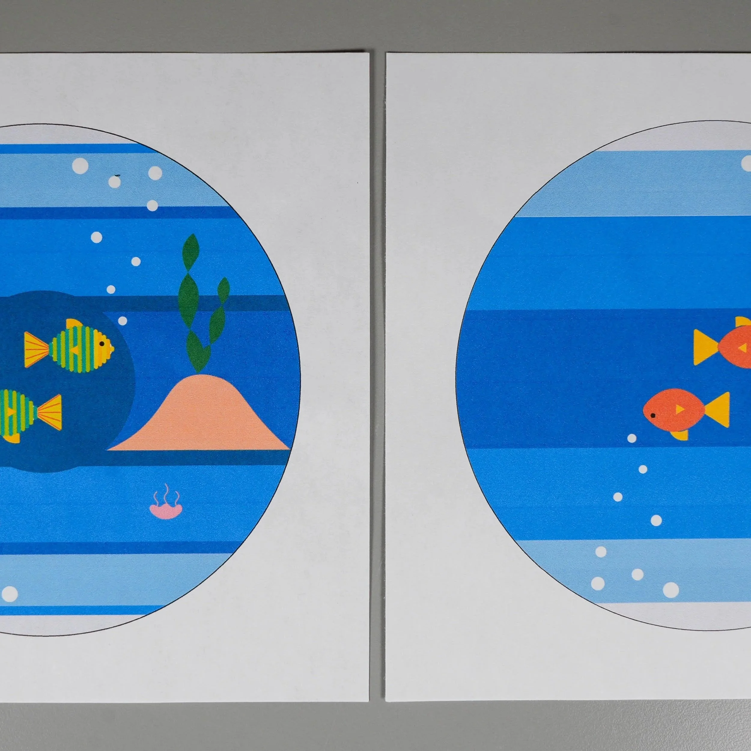 Complex and simple versions of the same fused glass 'Fish Bowl' project pattern template