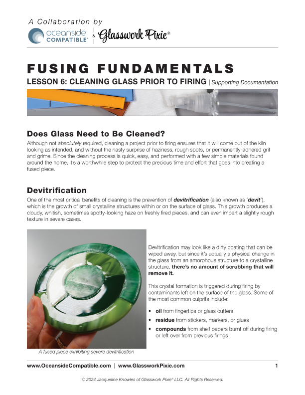 Supporting documentation file for Lesson 6 of Glasswork Pixie's Fusing Fundamentals instructional course