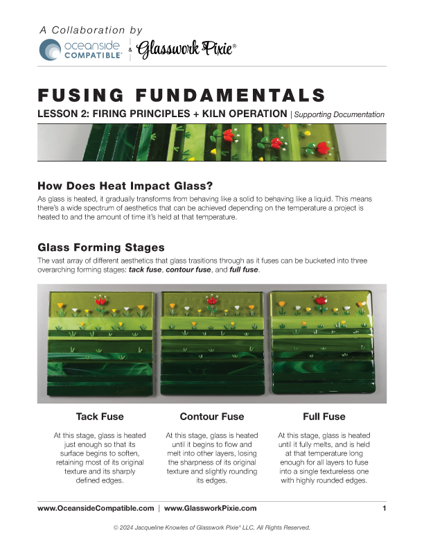 Supporting documentation file for Lesson 2 of Glasswork Pixie's Fusing Fundamentals instructional course