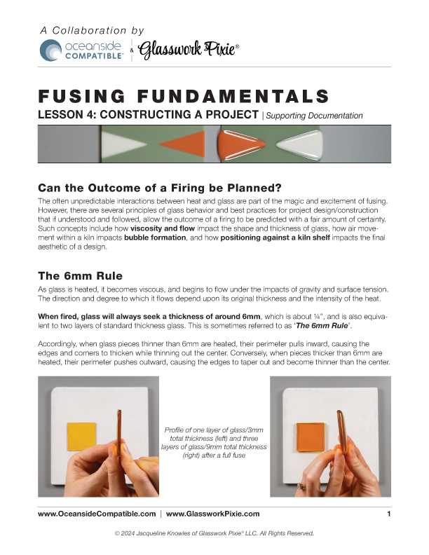 Supporting documentation file for Lesson 4 of Glasswork Pixie's Fusing Fundamentals instructional course