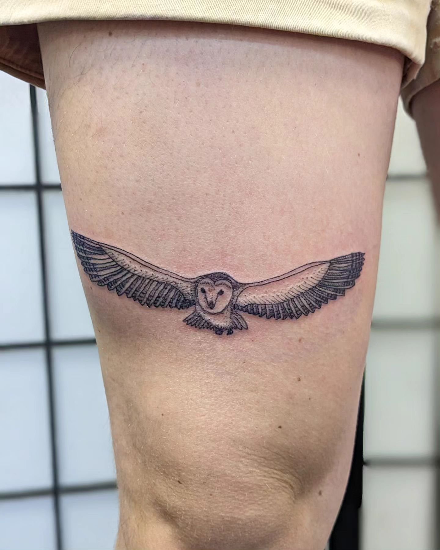 A custom owl for @lou.j.t thanks so much for asking me to do this one 🦉 
#bristoltattooartist #bristoltattoo #owltattoo #animaltattoo #linetattoo #etchingtattoo