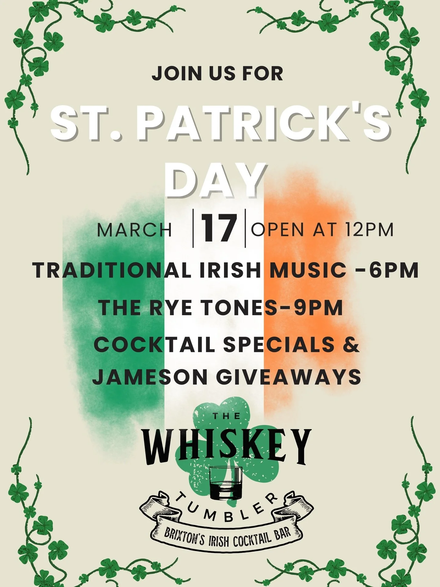 ☘️ Here we go! ☘️

St. Patrick&rsquo;s Day &lsquo;26 is just around the corner and we&rsquo;re gearing up for a proper celebration 🎉

Expect cocktail specials and @jamesonuk giveaways over the weekend, plus our Sunday Trad Seisi&uacute;n to get thin