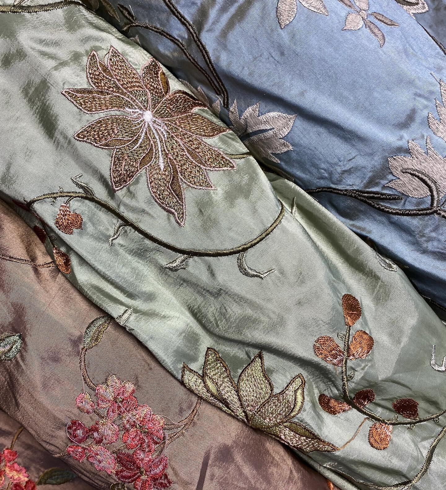 Some gorgeous silk embroideries we have in stock. Just three rolls of many!