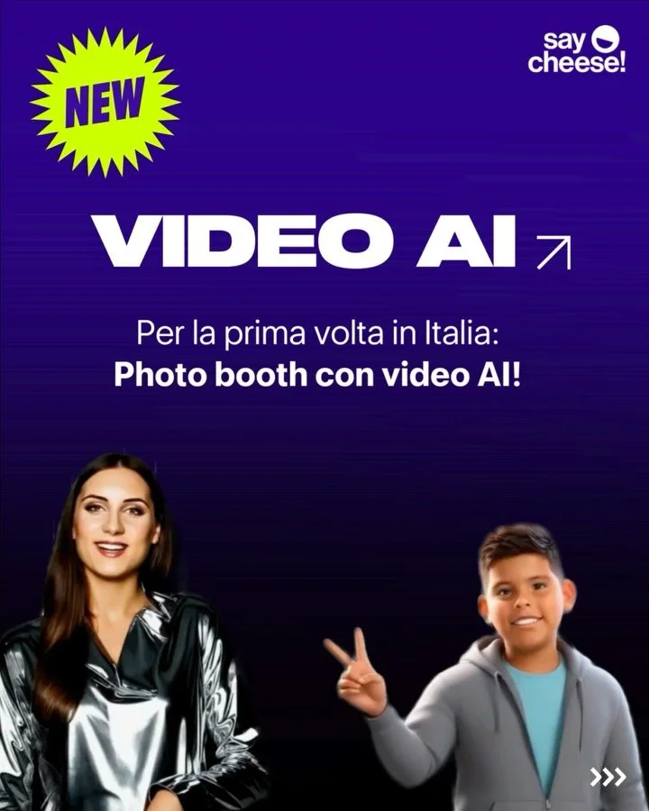 Per la prima volta in Italia:
Photo booth con Video AI 🔥

Clip personalizzate generate a partire dalle foto con filtro AI, un contenuto perfetto per i social.
Se pensavi che le foto AI fossero gi&agrave; irresistibili&hellip; ora l&rsquo;esperienza 