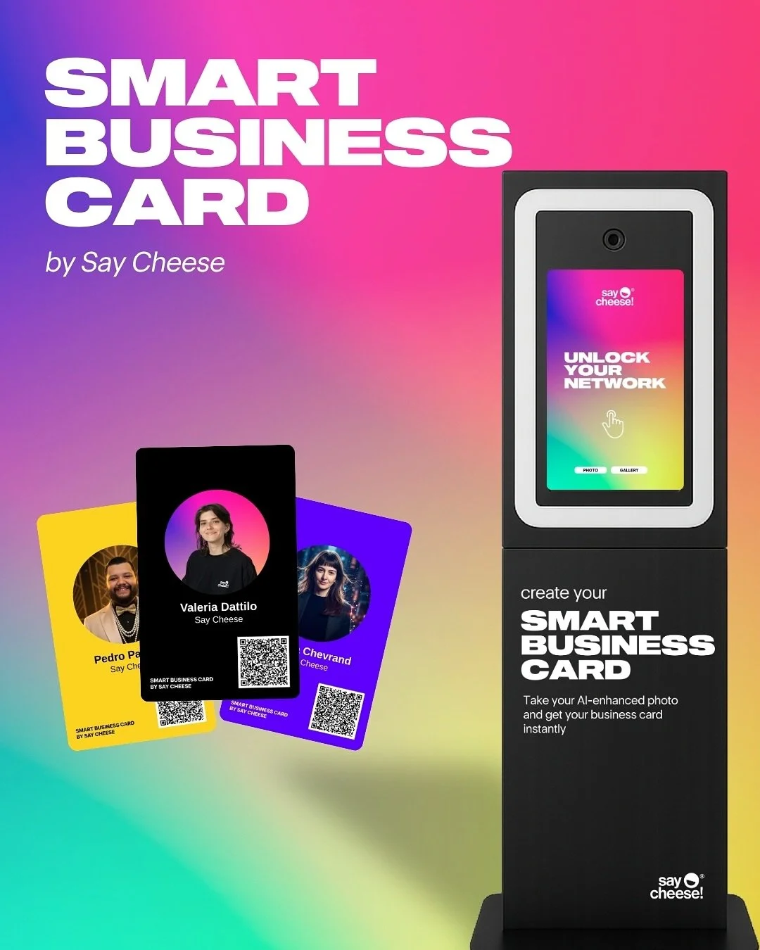 A WOBI &ndash; World Business Forum abbiamo presentato un nuovo formato creato interamente dal nostro team: la Smart Business Card by Say Cheese.
Un tool pensato per chi va agli eventi per creare connessioni vere.

Con uno scatto, un filtro AI e un Q
