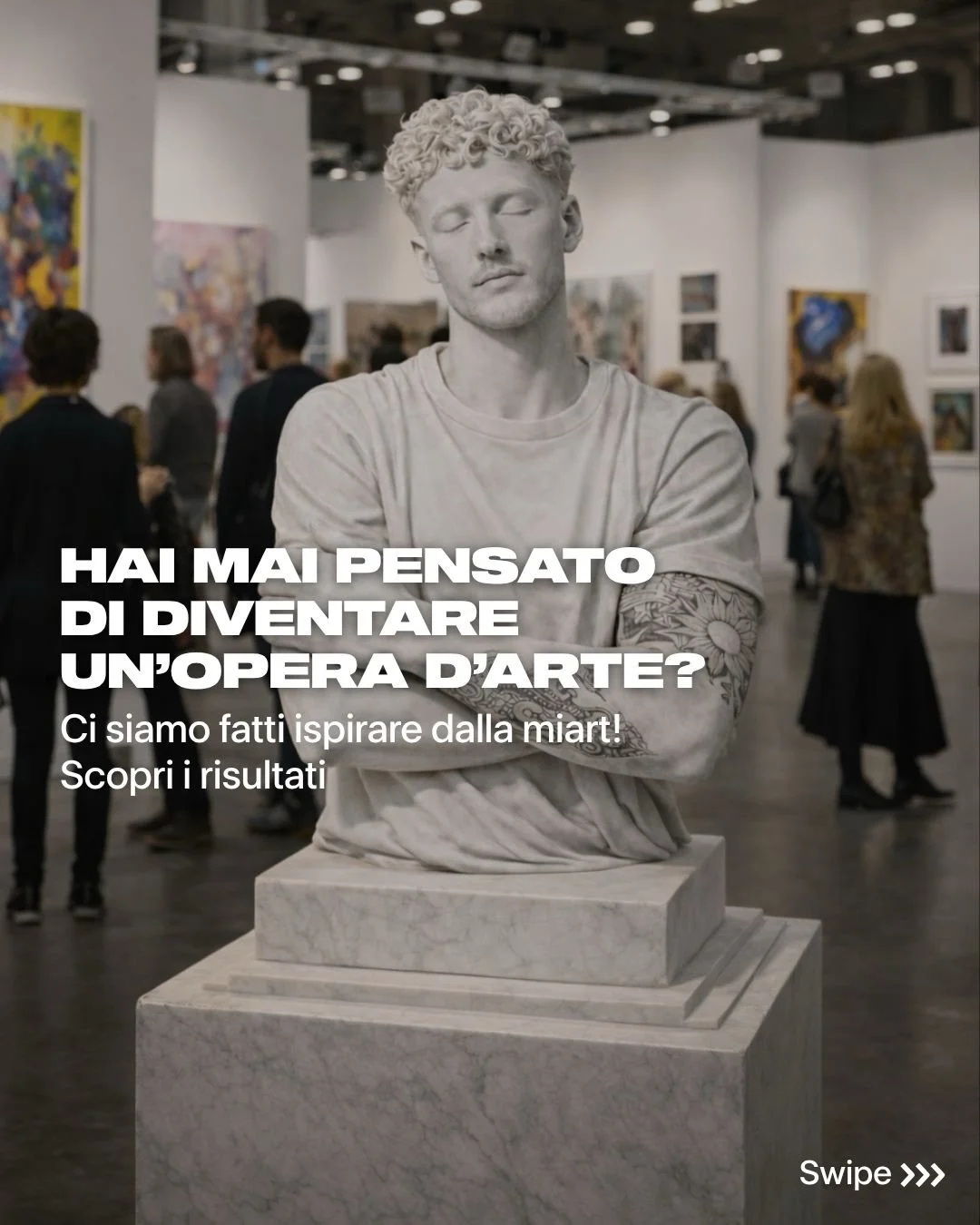 Hai mai pensato di diventare un&rsquo;opera d&rsquo;arte?

Con i filtri AI di Say Cheese puoi scegliere il tuo stile: scultura in marmo, ritratto a olio, street art, Pop Art... Ogni scatto &egrave; un&rsquo;opera diversa! 
Ogni persona diventa il pro