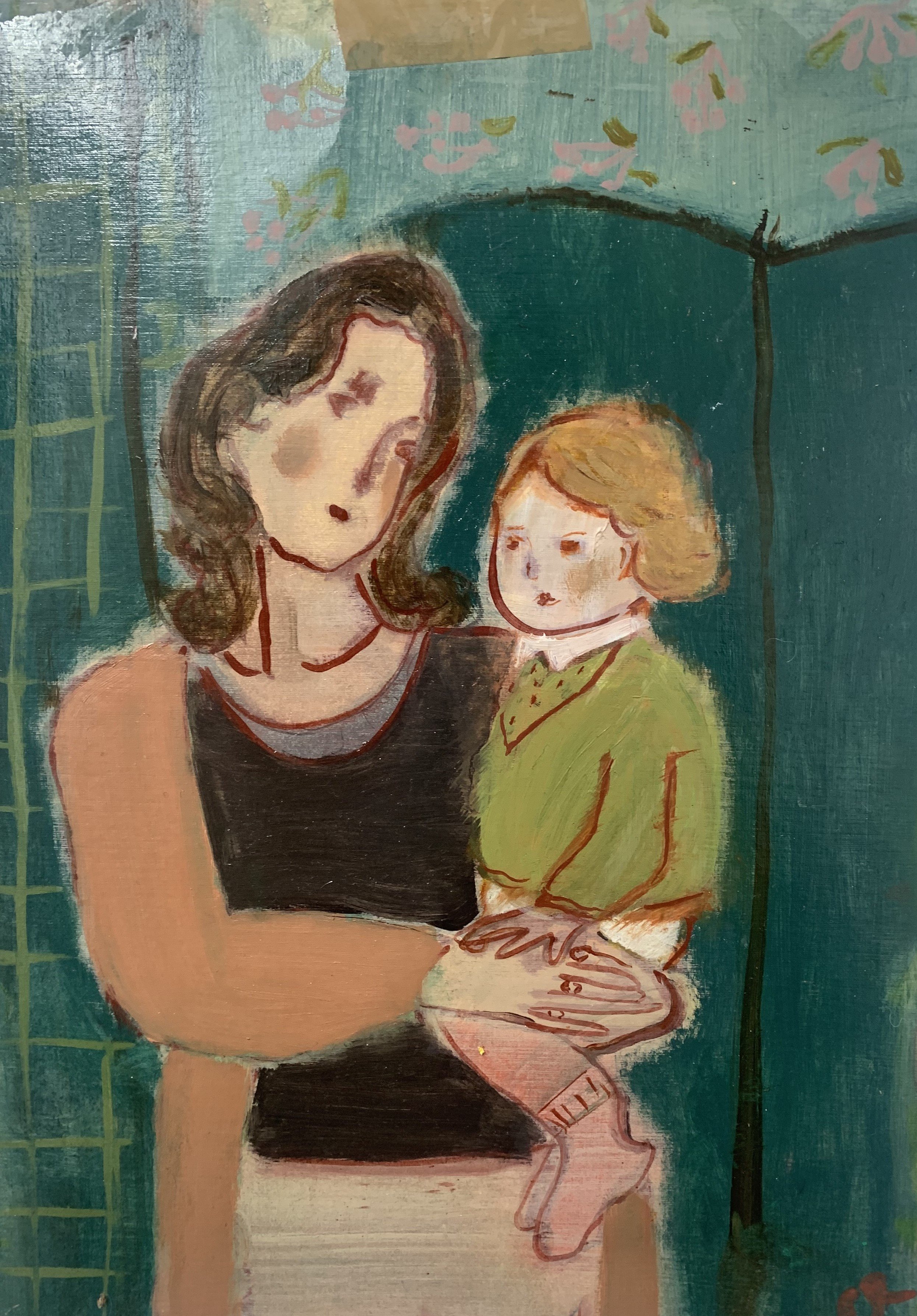Mother and Son ( 2025) Oil on Canvas Paper , 21x 29cm . Sold