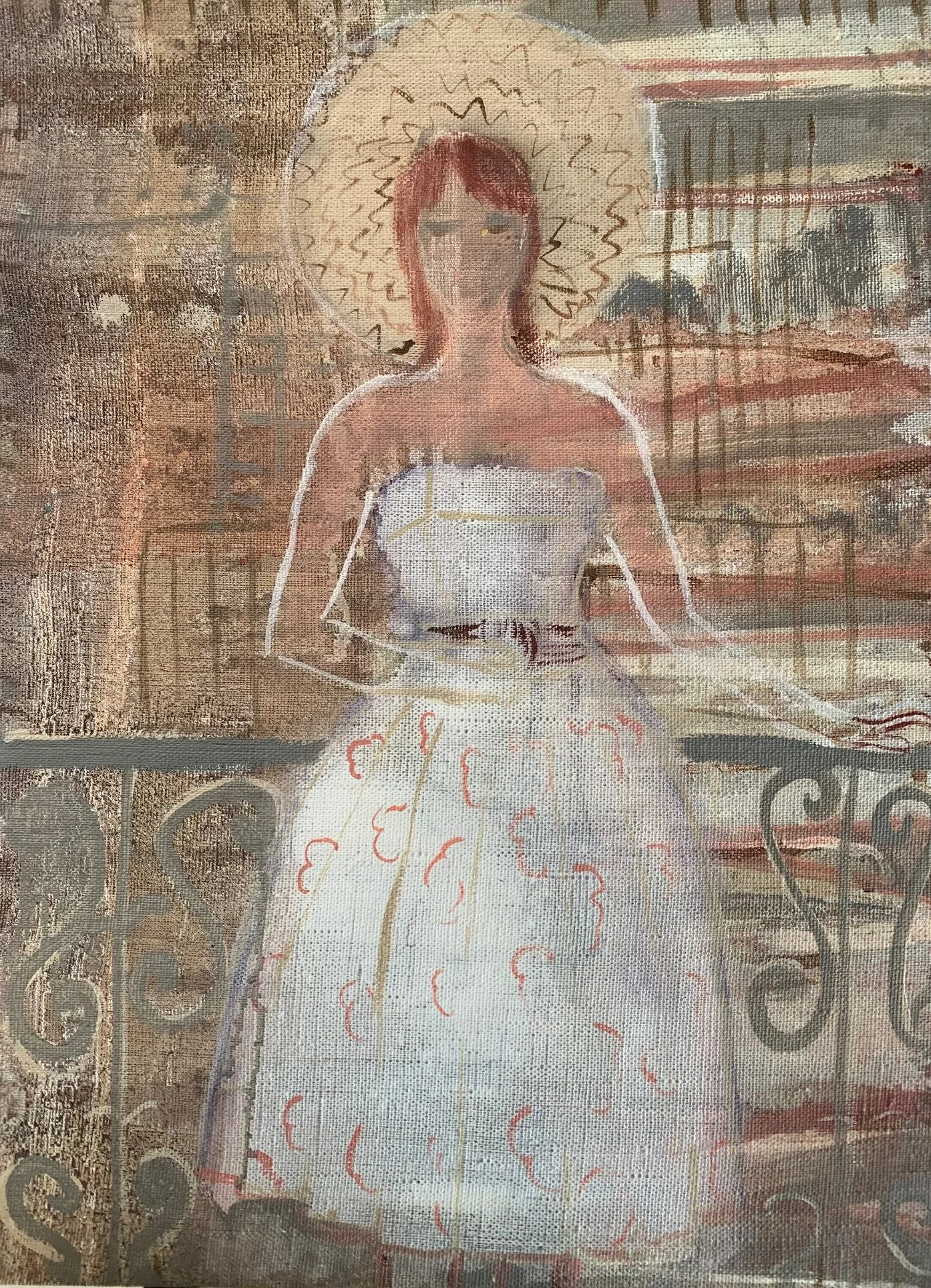 The Balcony , Oil on linen  30x 40 cm . Sold 