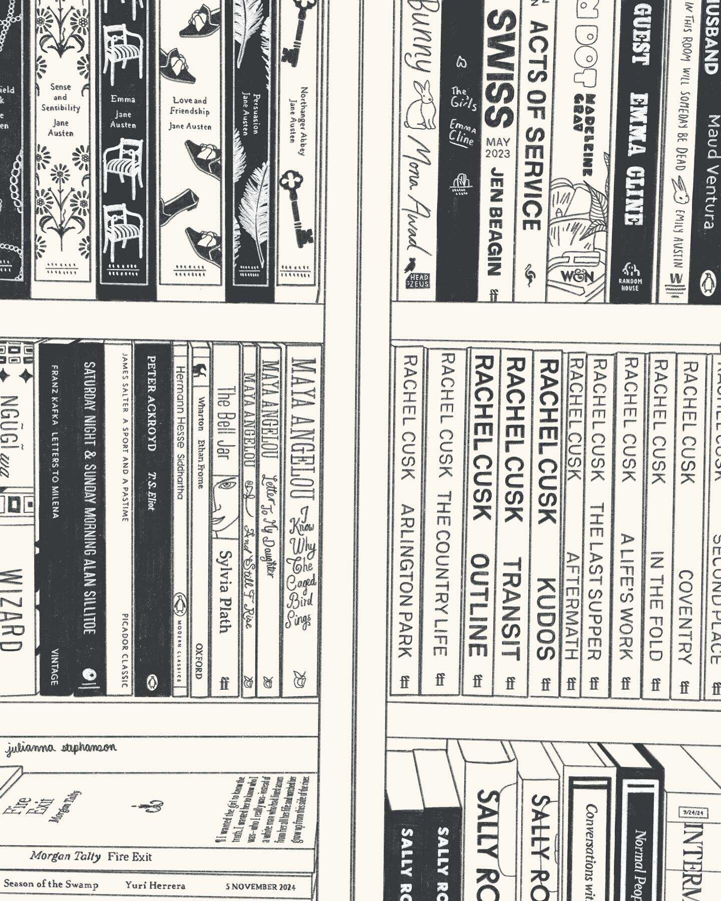 Black &amp; white version of a bookshelf portrait 📚 

#bookshelf #shelfie #art #digitalart #etsy #etsyshop #illustration #bookstagram #booktok #graphicdesign