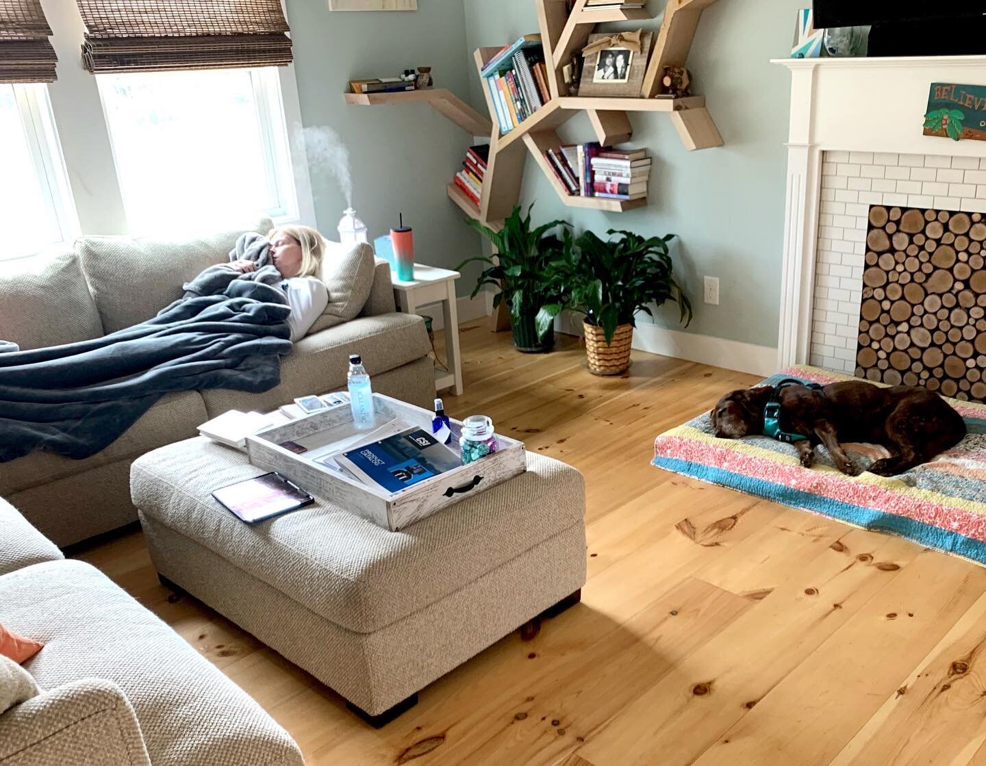 Will snapped this photo of me and Mattie! We were out! I think the sunshine in the window, listening to the birds through the front screen door, subtle good music in the background and my dog with me, made the ideal state for a good nap! Welcome warm