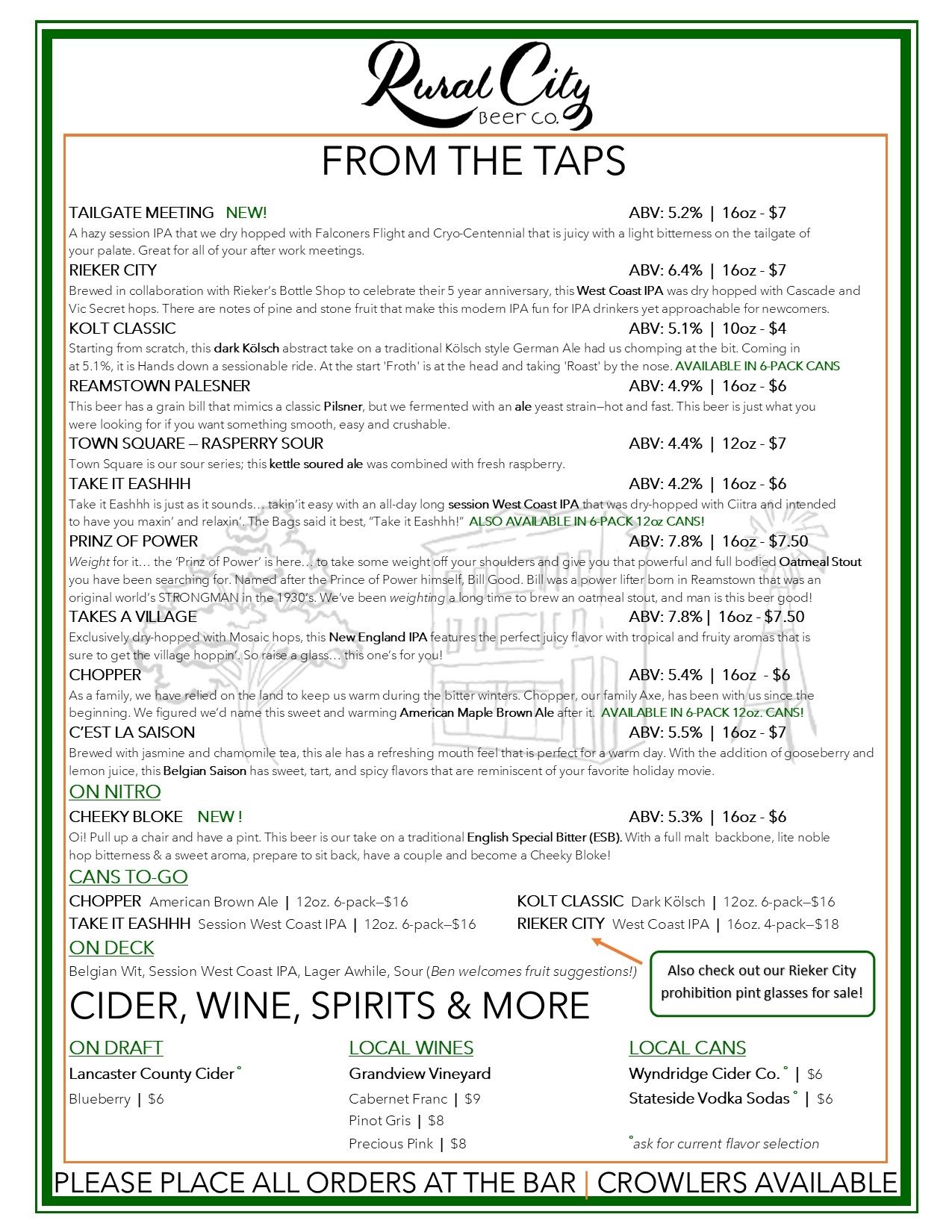 Menu — Rural City Beer Co.