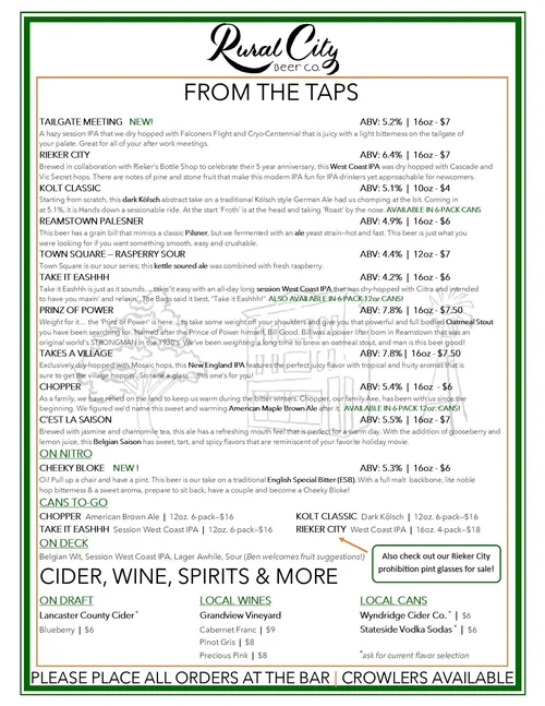 Menu — Rural City Beer Co.