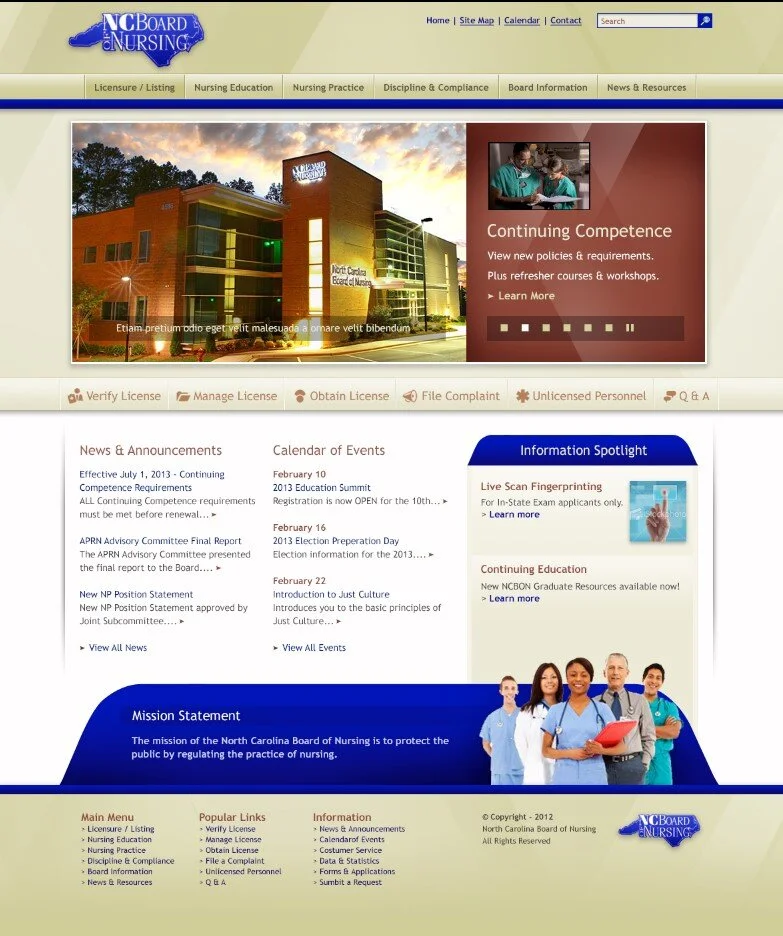 Screenshot of old NCBON home webpage