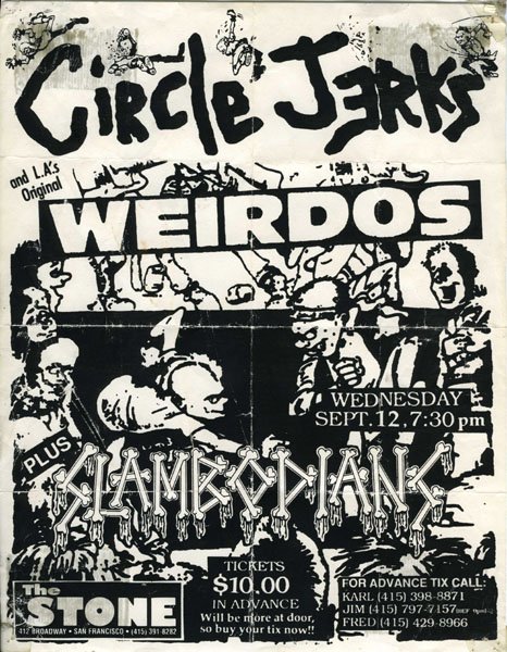  Poster for show featuring the L.A. punk bands Circle Jerks and The Wierdos at The Stone, San Francisco.