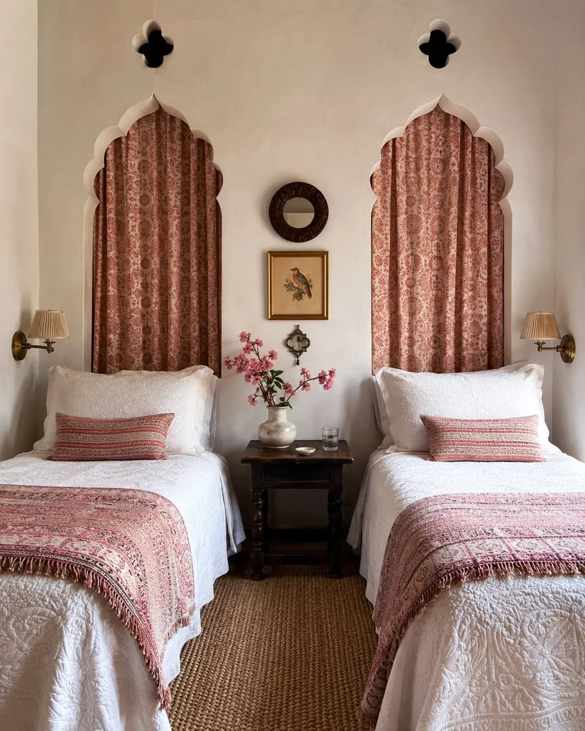 A little twin bedroom inspiration. I love the detail of the arches and the gentle layering of pattern. It feels 'extra' and restrained at the same time?! Does anyone recognise the designer so that I can credit them?