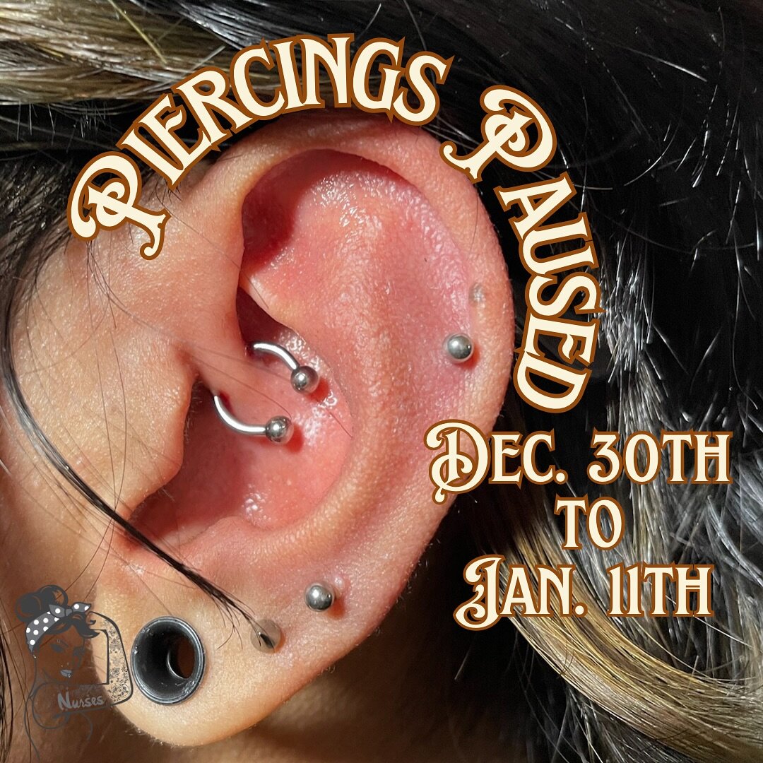 Our wonderful Professional Piercer Christine will be out of studio from December 30th - January 11th, so we will not be offering piercing services at that time. Piercings will be available again on the 12th! @thepiercingnursecz has an event on the 13