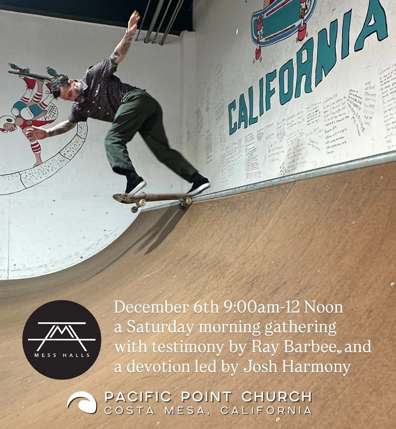 Save the Date! Come join us next Saturday morning, December 6th: 

BREAKFAST BURRITOS &amp; BACKSIDE TAILSLIDES
A Saturday morning gathering with a testimony by @r.barbee and a devotion led by @joshharmony  9:00am-12Noon | December 6th, 2025

Kindly 