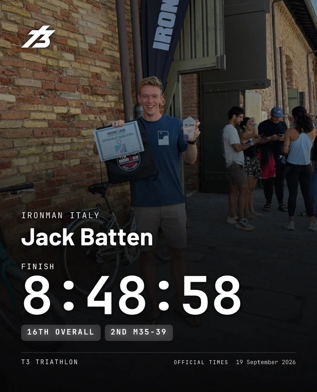 What a weekend at @ironmanitaly for @jack_battn 🇮🇹

12 weeks of some of the best training we&rsquo;ve seen, then he went and raced it exactly how we planned

A torn calf only a week out didn&rsquo;t get a say, and he ticked off his Sub-9 target

Se