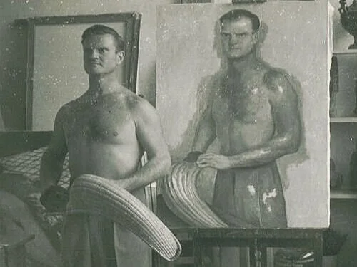 Louis posing for his jai alai portrait.