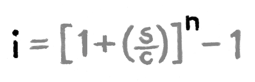 Building Block True Investment Yield equation with "i" and "n" in black.