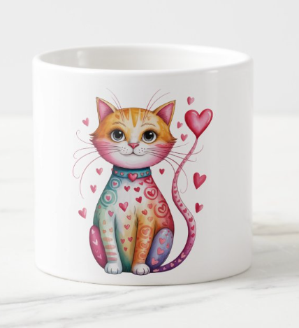 Colorful Cat-Heart Ceramic Mug