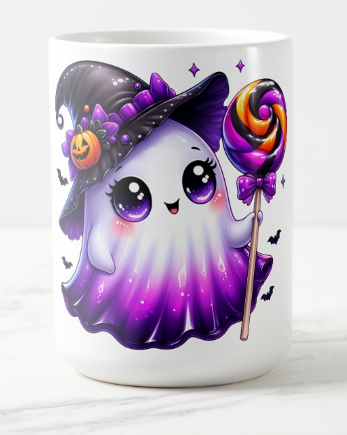 Halloween Ghost Mug with Witch Hat