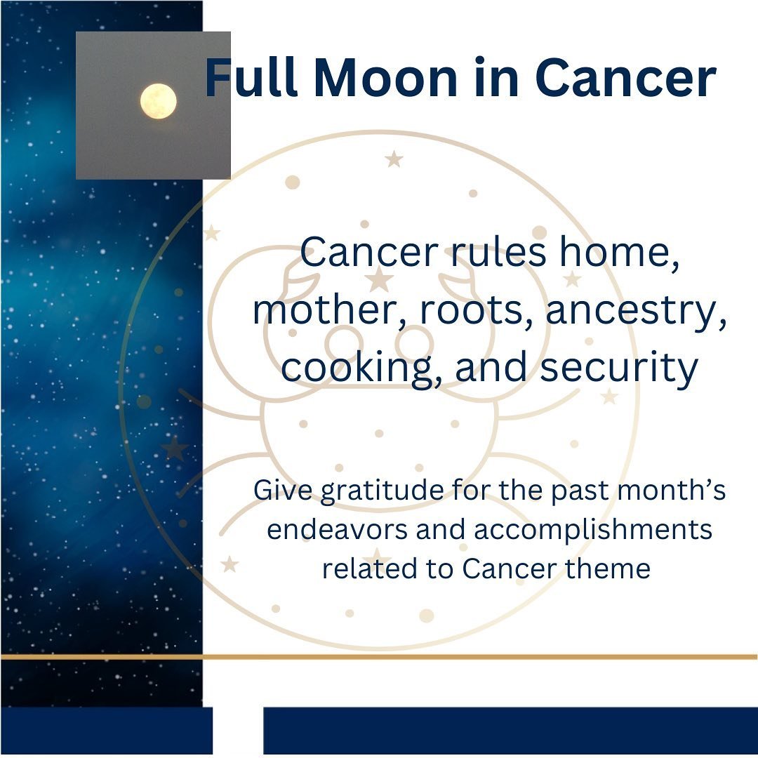Today, we are graced with the first full moon of 2023, an emotional and highly sensitive placement in Cancer. 

This is the sign of mother, home &amp; family, our moods, roots, ancestry, food as nourishment, security, and self care. 

The moon is a n