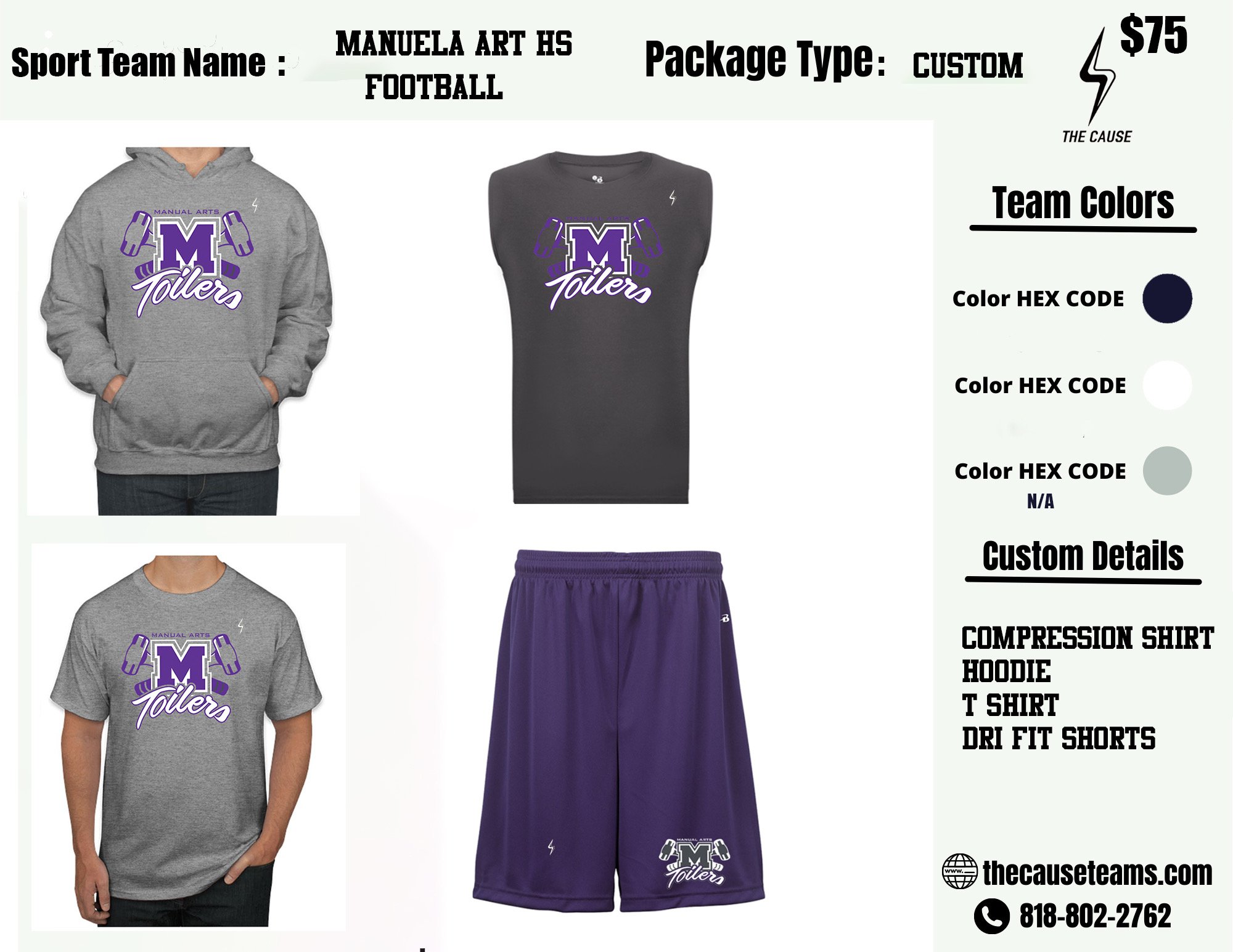 Spirit Pack: Manual Arts HS Football $75 (Hoodie, Compression Shirt, Tshirt, Dri Fit Shorts)
