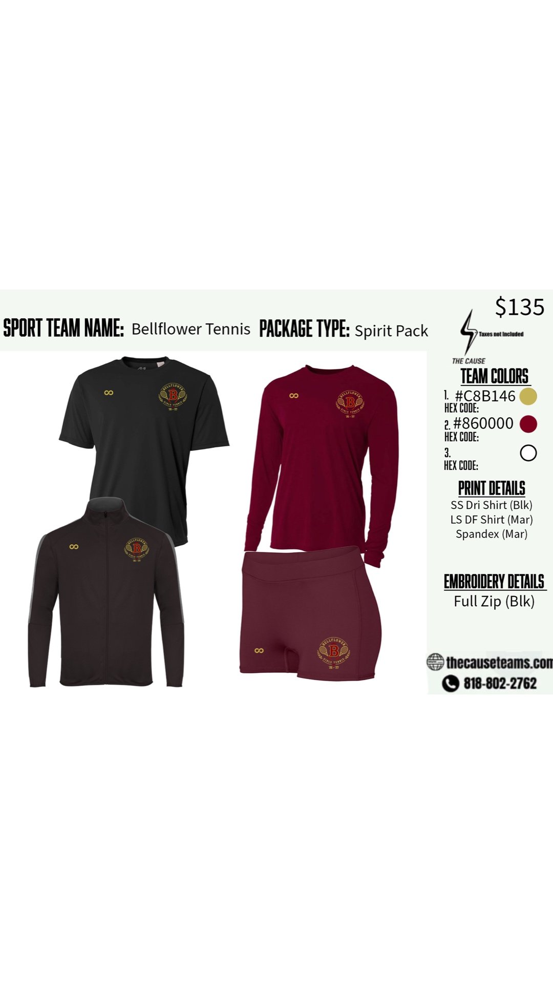 Bellflower HS (G) Tennis Spirit Pack $135
