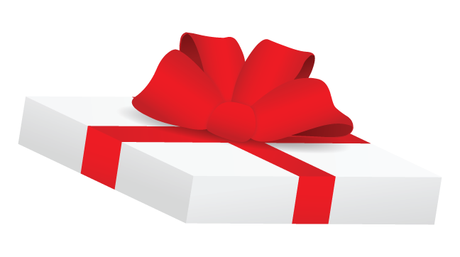 White gift box with red ribbon and bow