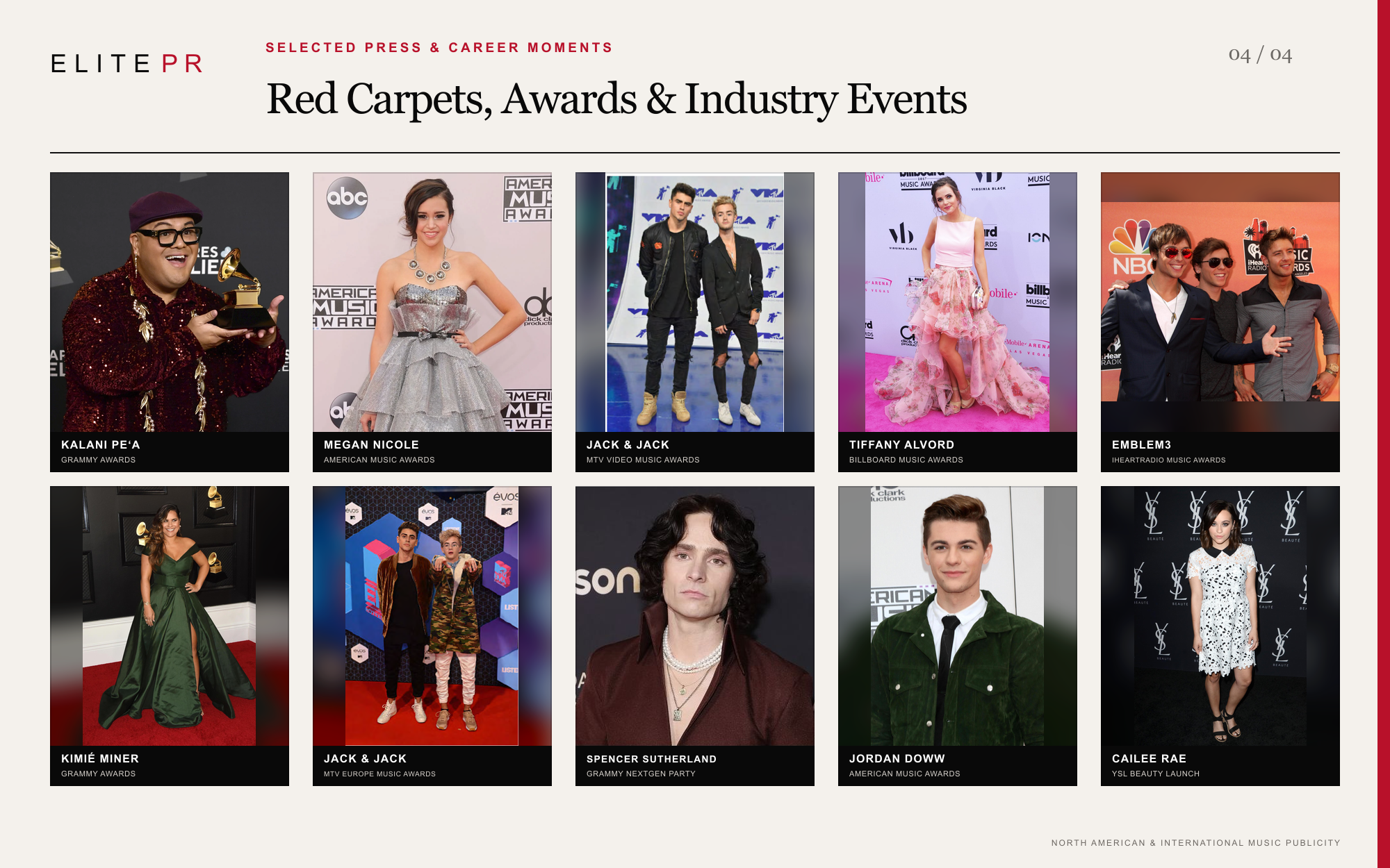 Collage of celebrities at various music and industry award events, including Grammy, American Music, MTV, Billboard, and iHeartRadio awards.