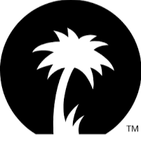 Island Records logo with Black circle with white palm tree logo