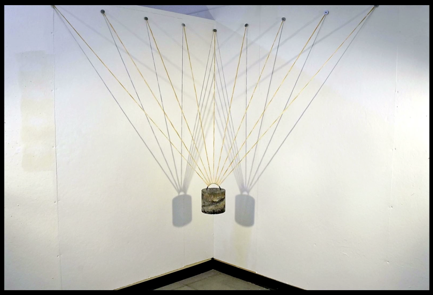 This art video is comprised of 999 photographs, 1 photograph taken every 45 minutes for 22 days. Then its entirety is played back in a timespan of 33 seconds. This allows viewers to see the time-based aspect of this installation. The switching of lig