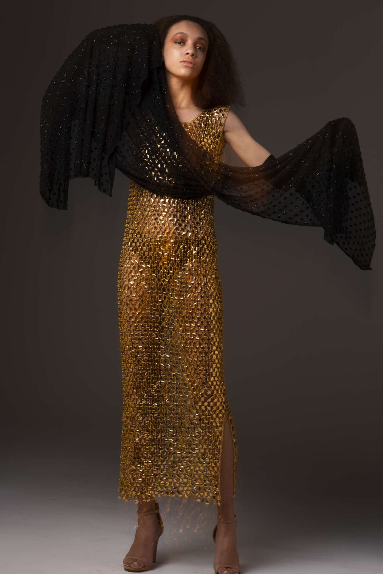 vintage gold chainmail dress and fabric.jpg