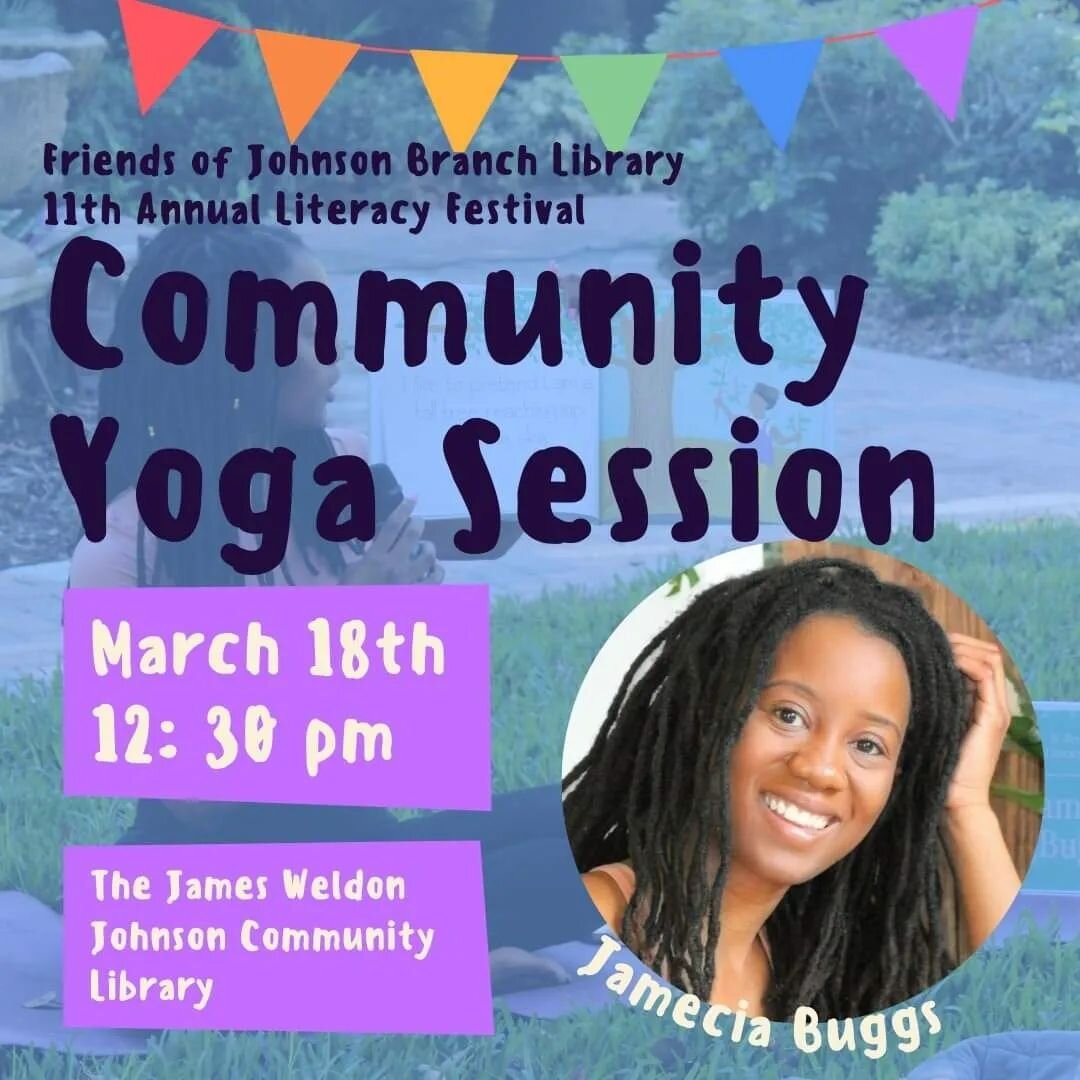 ✨SATURDAY is the Friends of Johnson Branch Library 11th Annual Literacy Festival!

🧘🏾&zwj;♀️Meet Yoga Instructor + Author Jamecia Buggs at 12:30 pm as she leads a Community Yoga Session!! Book signing of her children's book, &quot;I Can Yoga&quot; 