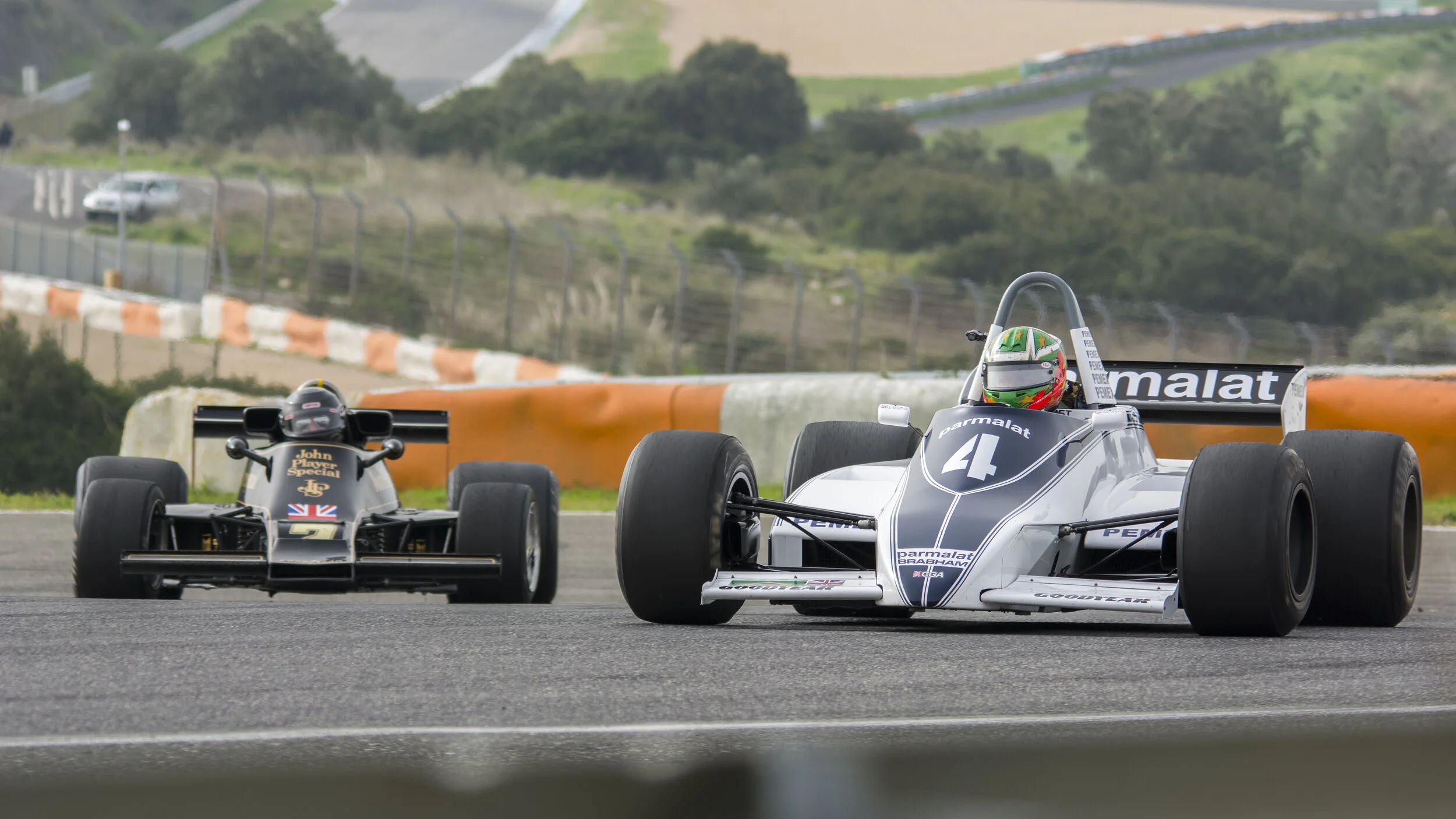 Estoril Circuit, Portugal. Babham BT49 & Lotus 77 Ford Cosworth 1979 & 76 - Estoril Classics F1 Winter Testing Feb 2017