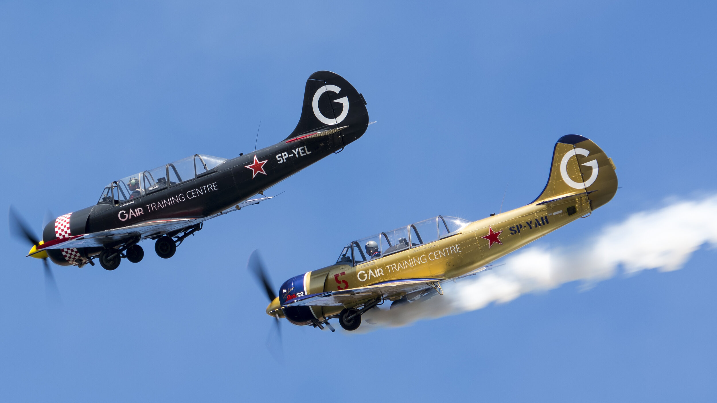 Red Bull Air Race Porto, Portugal 2017. Yakovlev Yak-52's SP-YEL & SP-YAH. Air Display