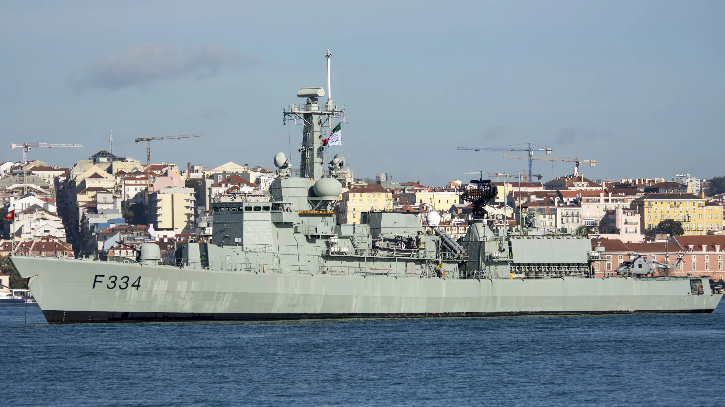 Lisbon, Portugal. 700 Years Celerations Of The Portuguese Navy Dec 2017. Frigate NRP D. Fransisco de Almeida 