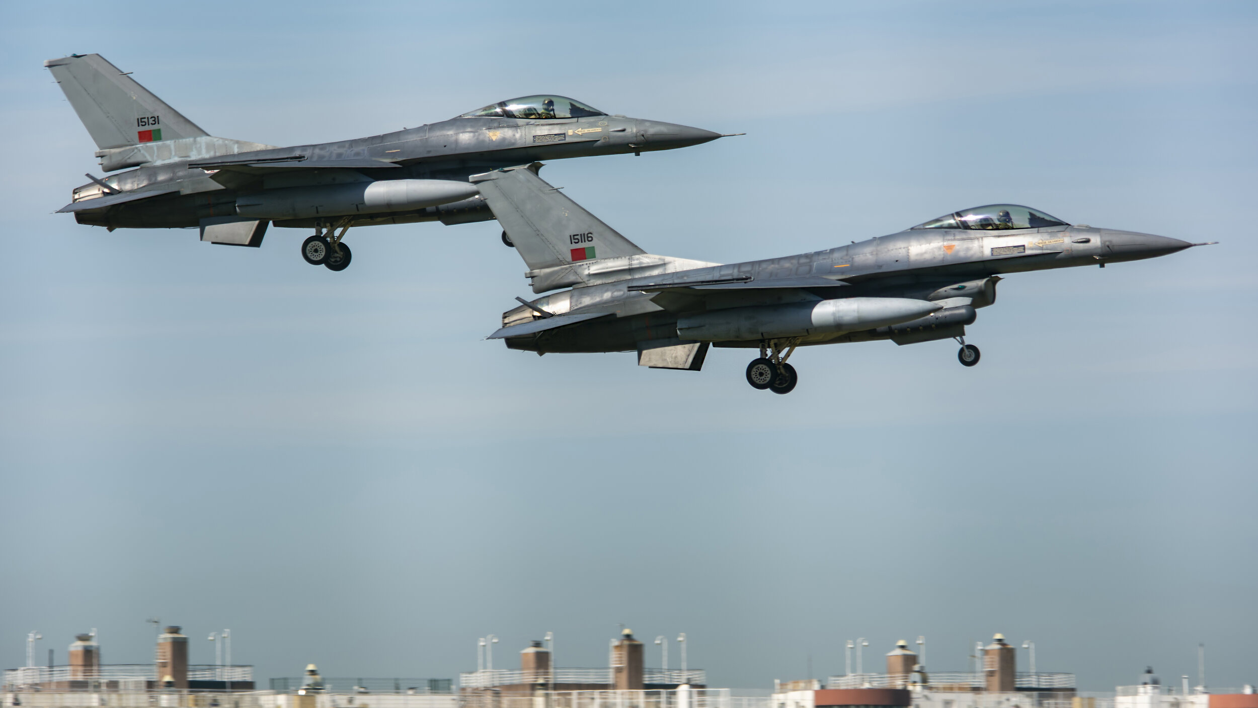 LPPT (Lisbon, Portugal).  FAP Portuguese Air Force 15131 & 15166 General Dynamics F-16MLU