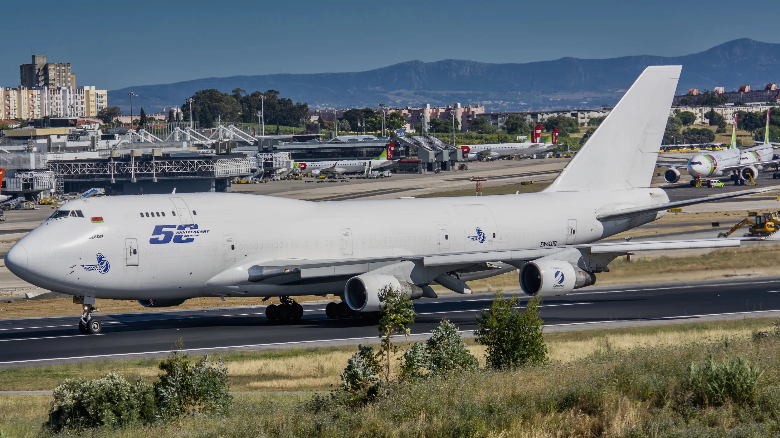 LPPT (Lisbon, Portugal). Rubystar Airways EW-511TQ Boeing B747-412 (BCF)