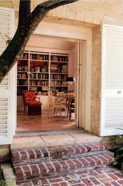 This picture, from the real estate listing, shows the library as it was in the time of Mrs Mellon. You can see that room leads out onto a terrace.