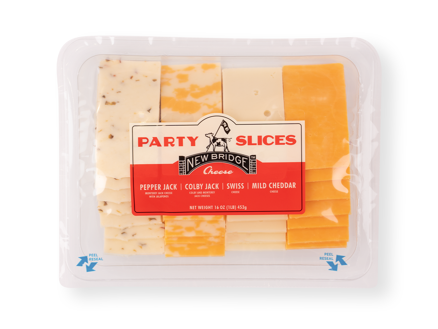 No more cutting the cheese, we’ve done all the work for you! The tray features our: Pepper Jack, Colby Jack, Swiss Cheese, and Mild Cheddar. These party slices are perfect for sandwiches and snacks.