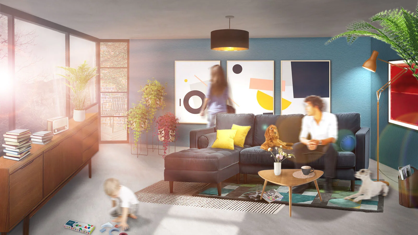 Top floor visual showing the south facing windows and small side balcony space.