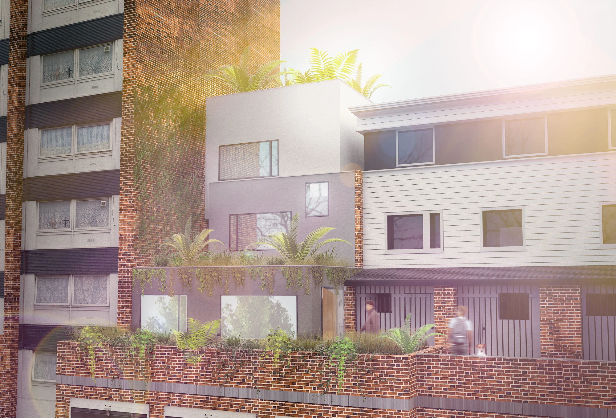 The new design features lots of planting, a lower level grass roof, and upper roof garden.