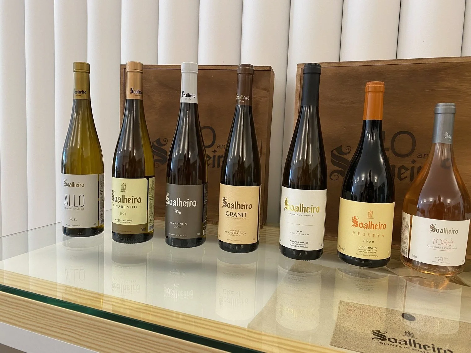 Soalheiro Alvarinho bottles on a tasting counter