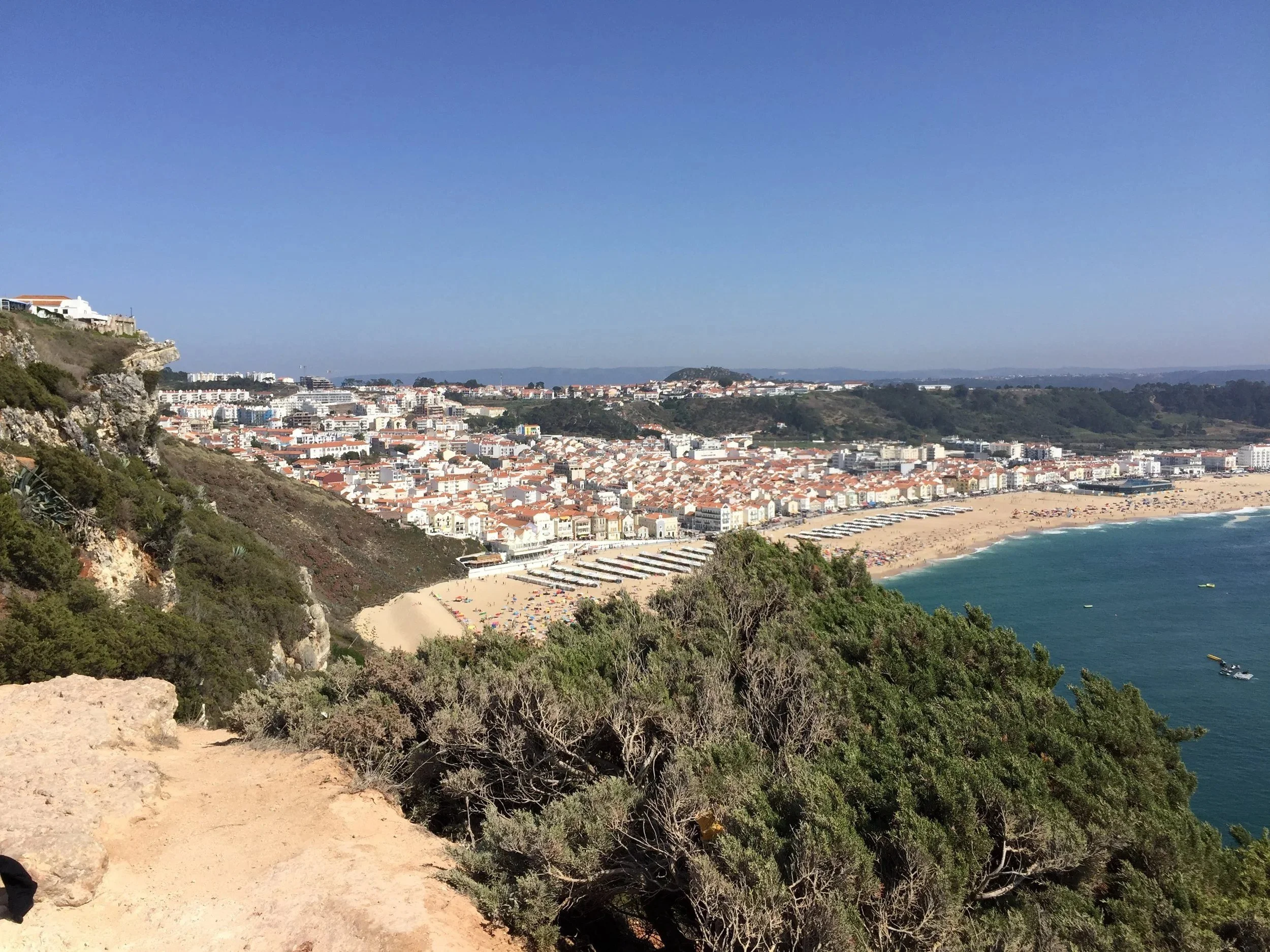 Nazaré beach and town seen from the clifftop
