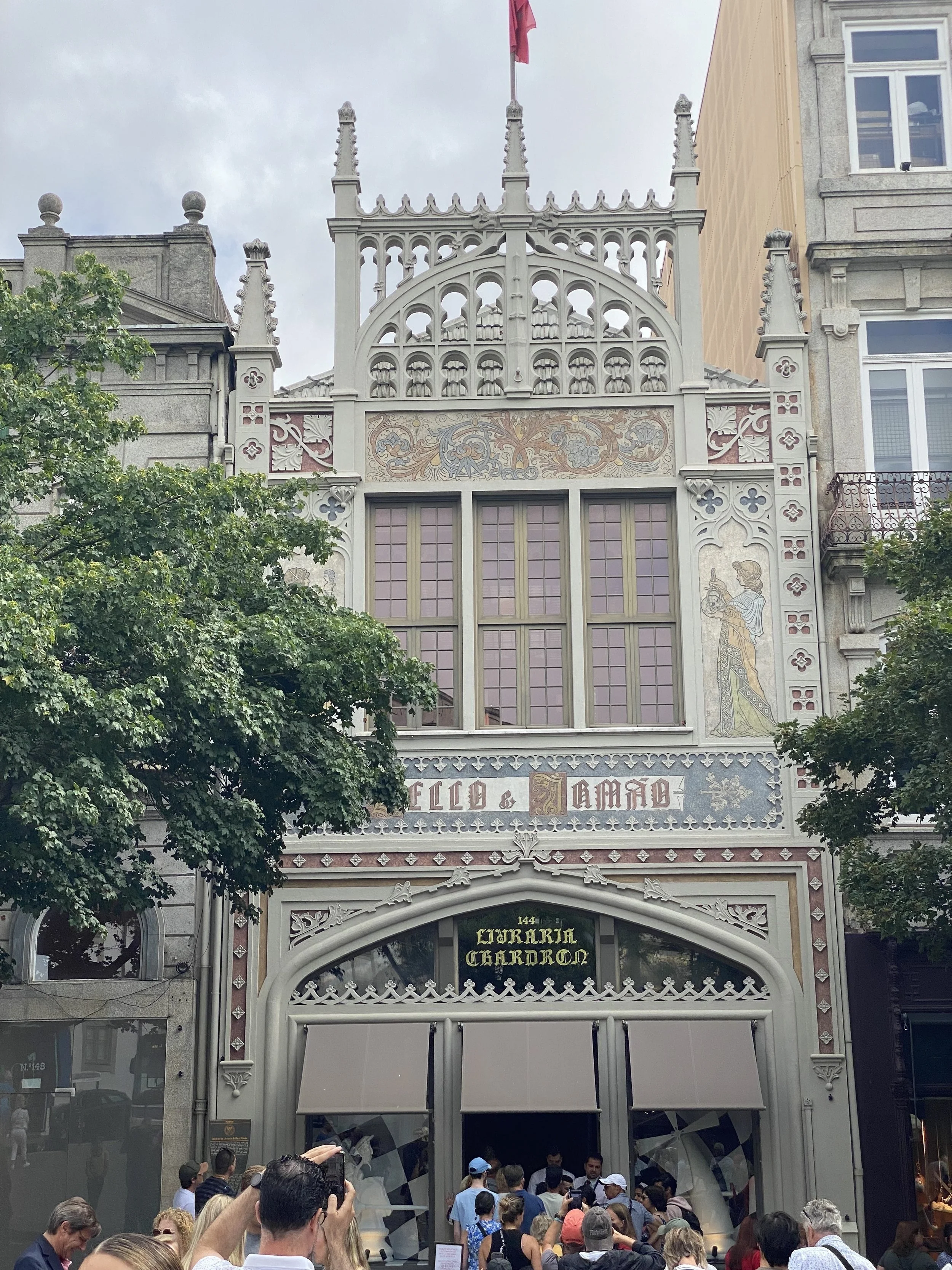 The neo-Gothic façade of Livraria Lello in Porto.