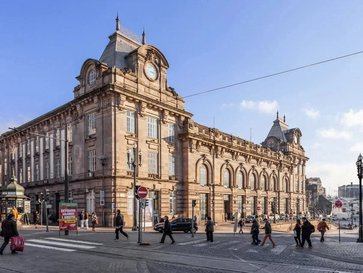The façade of São Bento railway station in Porto.